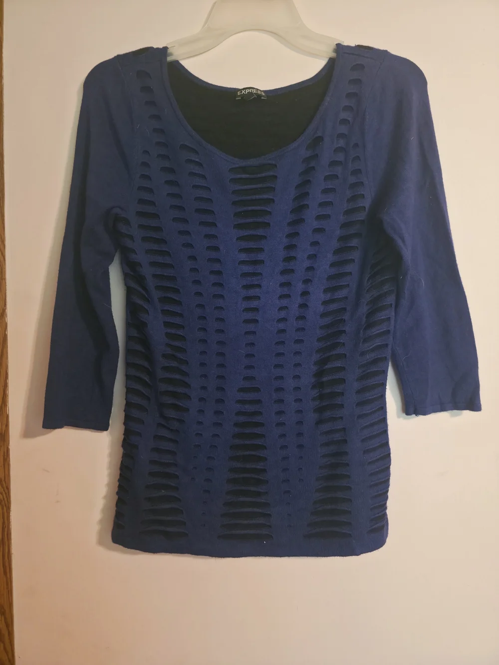 Openwork Scoop-Neck Sweater in Black and Navy - Women